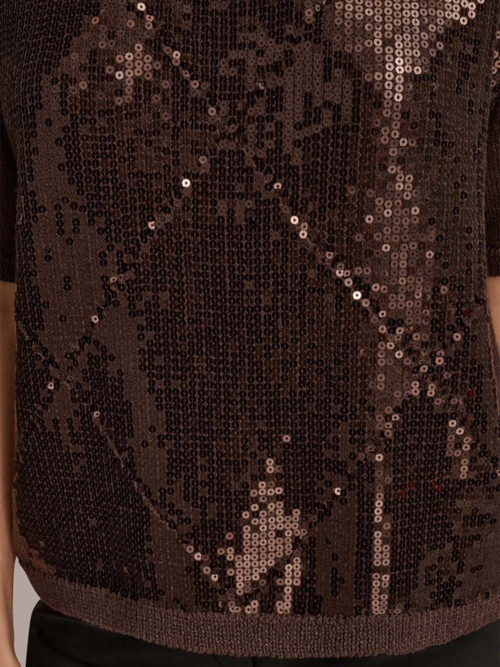 Donna Karan Sequin-Paneled Diamond Stitch Sweater in Chocolate Brown NWT - Picture 5 of 11